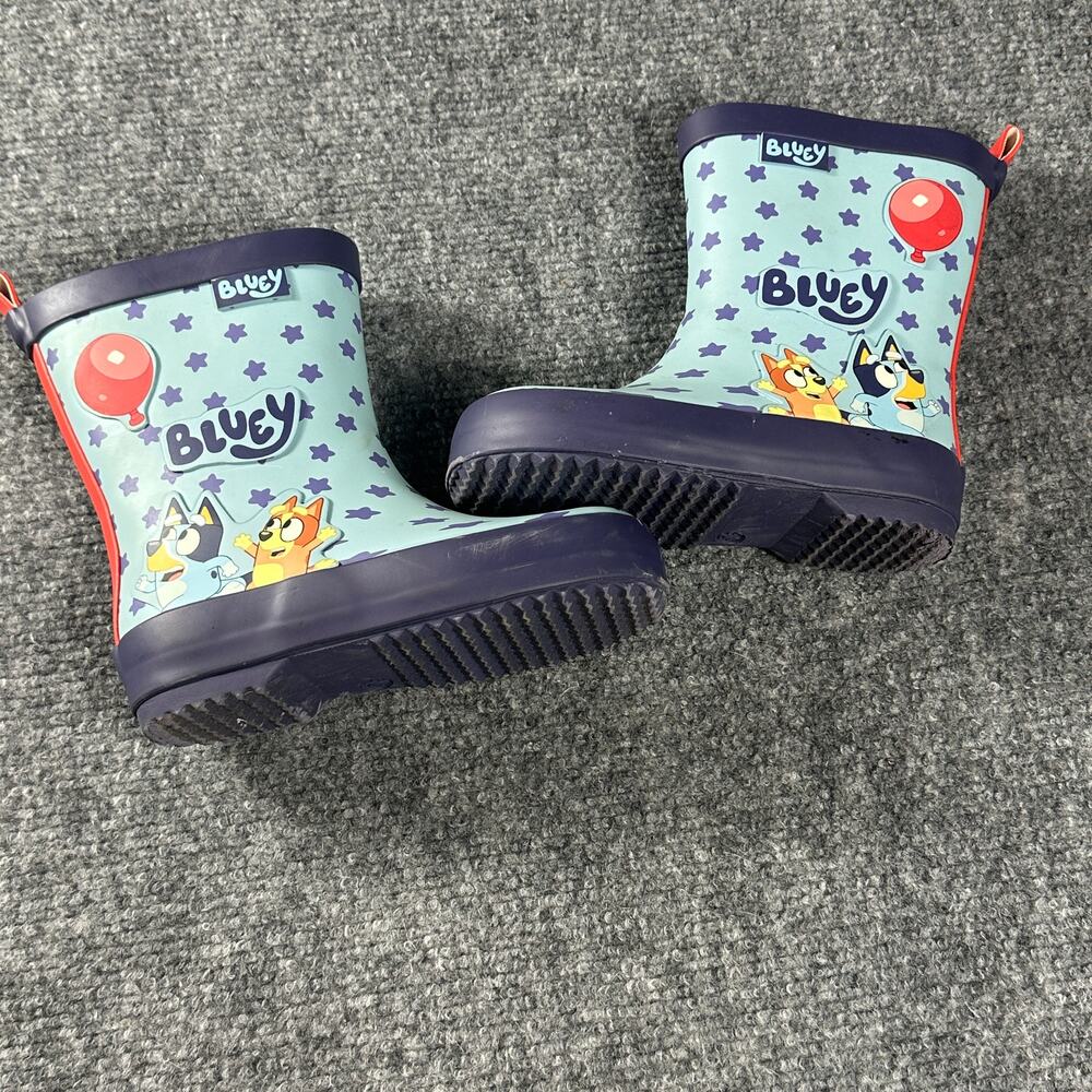 Bluey Bingo Toddler Rain Boots Size 5/6 Blue Purple Stars Pull On Kids Shoes